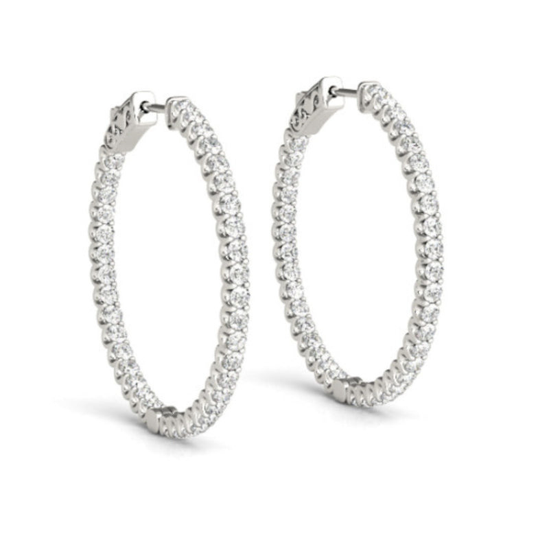 14k White Gold 32MM Classic Diamond Hoop Earrings