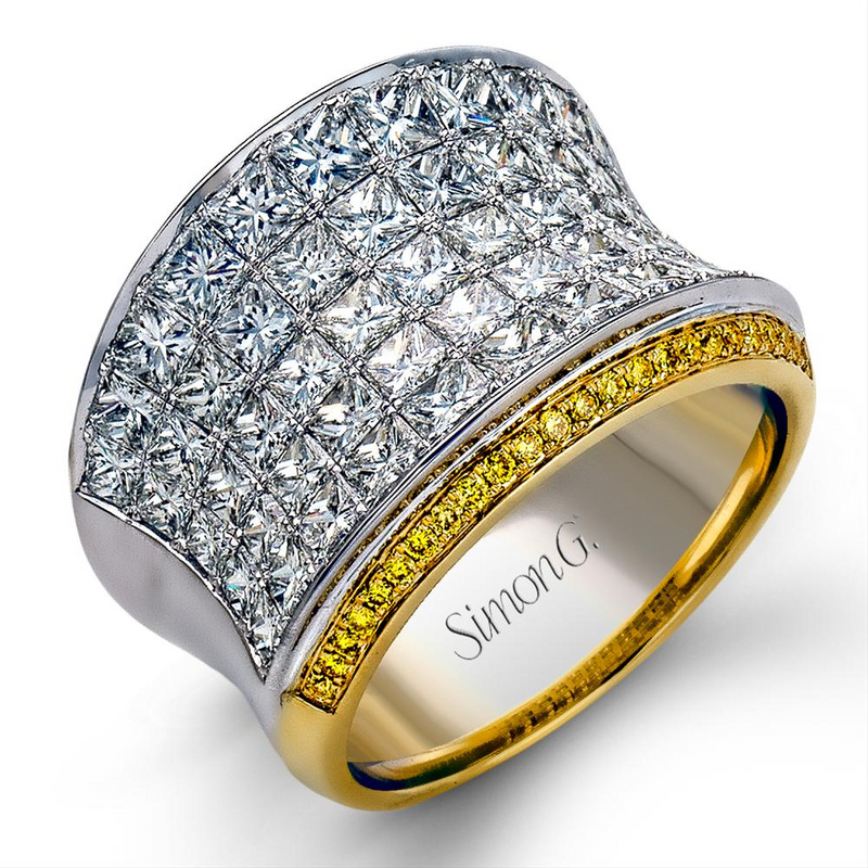 Simon G. Princess Diamond Wide Concave Right Hand Ring with Yellow Diamonds MR1720 - Nagi Jewelers
