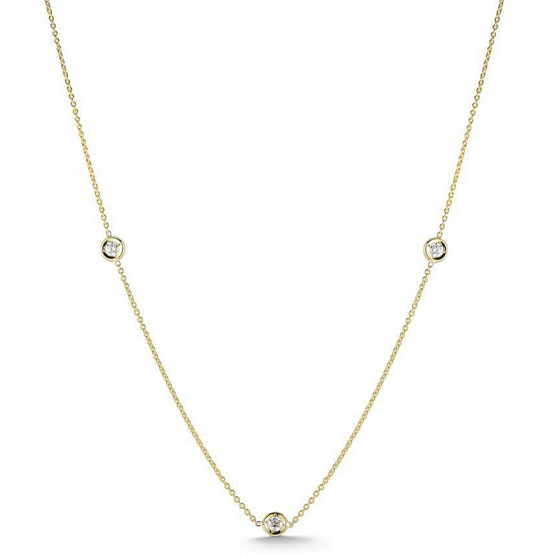 Roberto Coin Diamonds By The Inch 3 Station Diamond Necklace 18K Yellow Gold