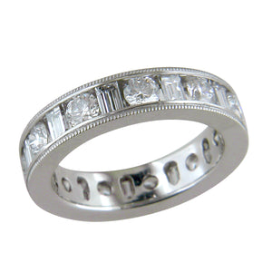 Round & Baguette Diamond Alternating Eternity Channel Set Platinum Wedding Band Ring