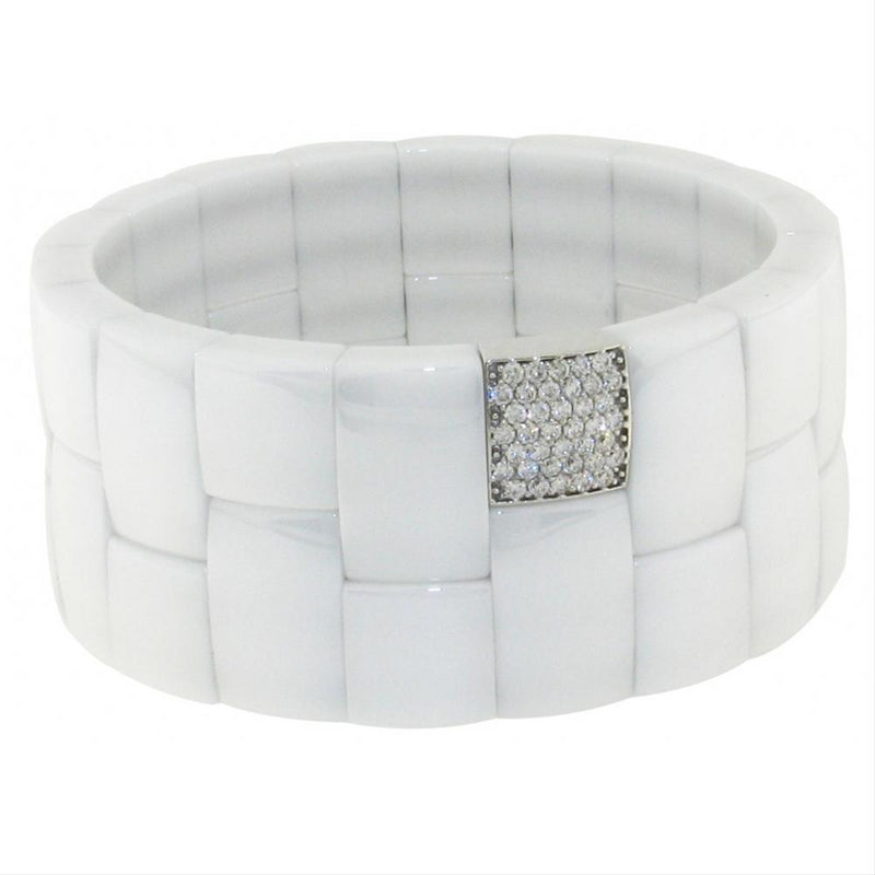 Roberto Demeglio Domino White Ceramic Double Row Bracelet with Diamonds