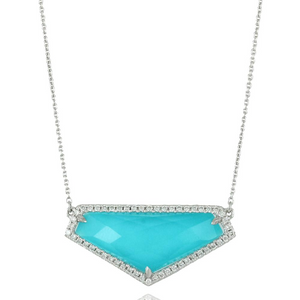 Doves "St. Barth's Blue" Triangle Turquoise & White Topaz Pendant Necklace with Diamonds