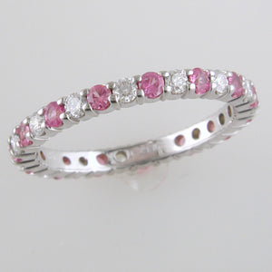 Diamond & Pink Sapphire Eternity Wedding Band Anniversary Ring 18K White Gold