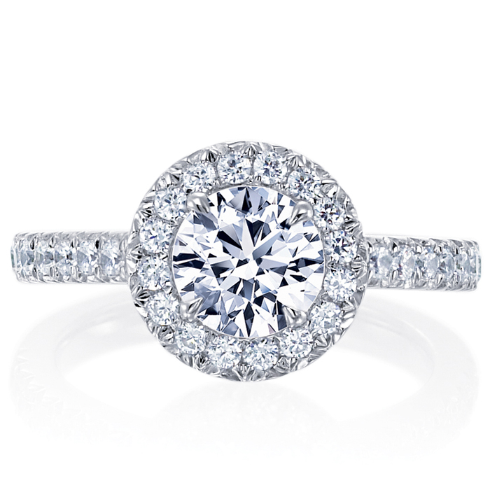 Beignet Round Halo Diamond Platinum Engagement Ring