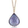 Doves "Parisian Plumb" Blue Lapis, Mother of Pearl, Amethyst & Diamond Teardrop Shaped Pendant Necklace Rose Gold