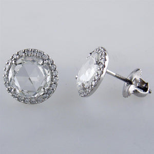 Rose Cut Diamond Stud Halo Platinum Earrings 2.12 Carats
