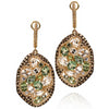 Green & Colorless Sapphire & Diamond Freeform Style Oval Drop Dangle Earrings 14K