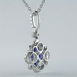 Gregg Ruth Sapphire & Diamond Flower Pendant Necklace 18K White Gold