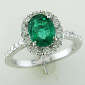 Gregg Ruth Oval Emerald Diamond Halo Color Crown Collection 18K White Gold Ring