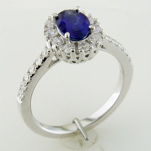 Gregg Ruth Oval Sapphire Diamond Halo Color Crown Collection 18K White Gold Ring