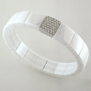 Roberto Demeglio Domino White Ceramic Single Row 11mm Wide Bracelet with Diamonds