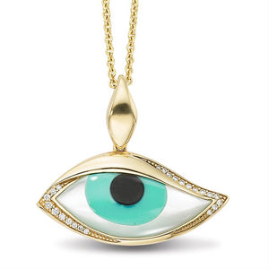 Kabana Kalo Mati 14k Yellow Gold Green Evil Eye Diamond Pendant NPCF471OXCPMW - Nagi Jewelers