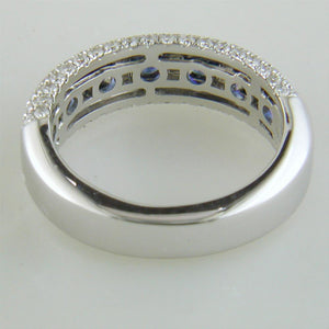 Seven Sapphire & Pave Diamond Wedding Band Ring 18K