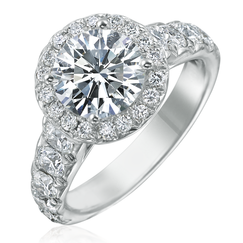 Round Brilliant 2.05 Carat GIA Diamond Halo Platinum Engagement Ring excellent ideal cut