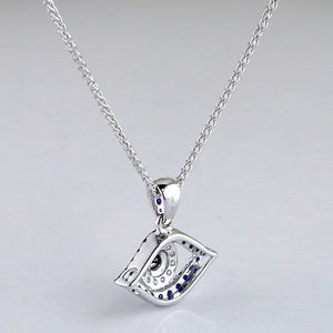Evil Eye Mati Blue Sapphire, Diamond & Black Diamond Pendant Necklace 18K White Gold