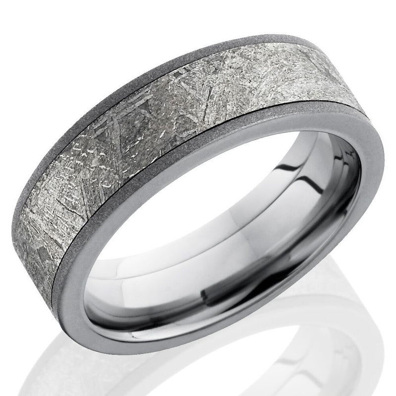 Lashbrook 7mm Titanium Men's Flat Wedding Band Ring with Meteorite Inla