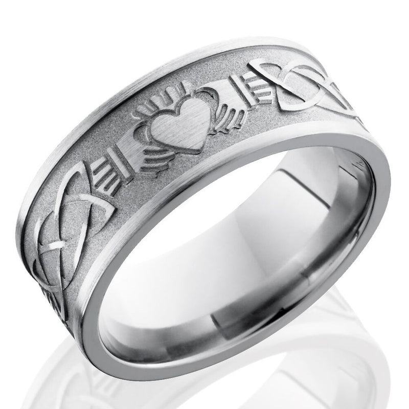 Lashbrook 9mm Titanium Men's Flat Wedding Band Ring with Celtic Pattern