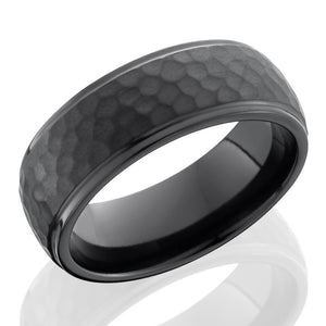 Lashbrook 8mm Black Zirconium Domed Men's Wedding Band Ring Hammered