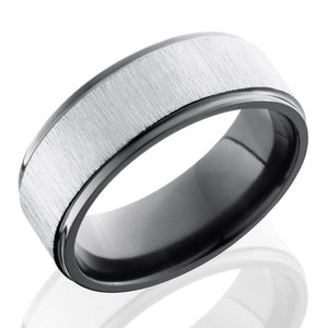 Lashbrook 8mm Black Zirconium Flat Men's Wedding Band Ring with Grooved Edges