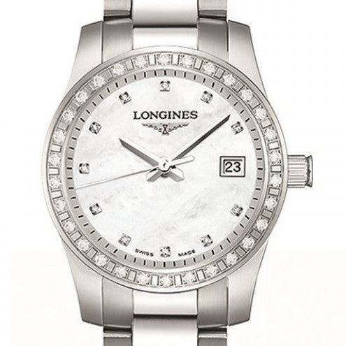 Longines Conquest Quartz Mother of Pearl Watch 29MM L33000876 Nagi Jewelers Stamford