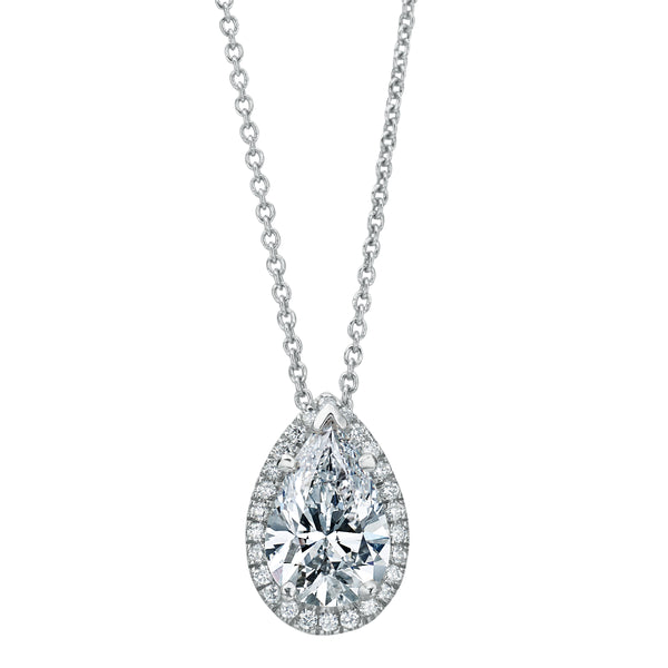 Pear Shape Diamond Halo Pendant Necklace 18K White Gold – NAGI