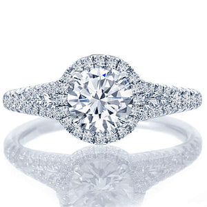 Point of Love Round Brilliant 1 Carat Diamond Halo Platinum Engagement Ring Split Shank