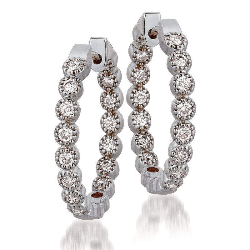 Bezel Set Diamond Inside Out 20mm Hoop Earrings in White Gold 1/2 Carat