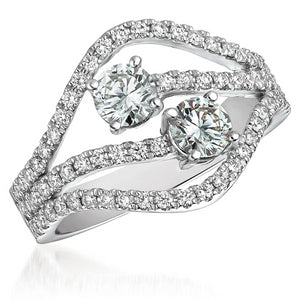 Affinity Two Stone Diamond Right Hand Ring 18K White Gold
