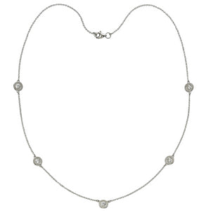Five Diamond By The Yard Necklace with Milgrain 14K White Gold