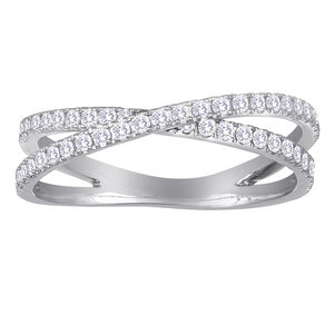 Diamond Crossover Band Ring Two Rows in 14K White Gold