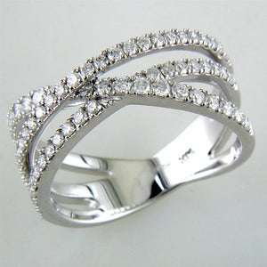 Diamond Crossover Band Ring Three Rows in 14K White Gold