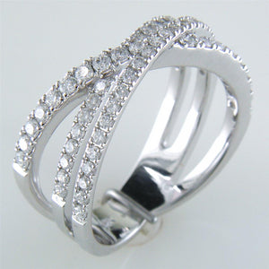 Diamond Crossover Band Ring Three Rows in 14K White Gold