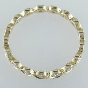 Diamond Leaf Eternity Milgrain Wedding Band Ring in 14K Yellow Gold