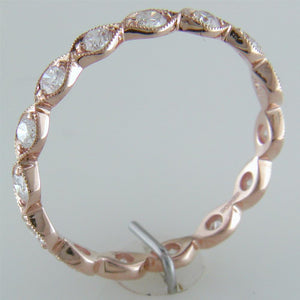 Diamond Leaf Eternity Milgrain Wedding Band Ring in 14K Rose Gold