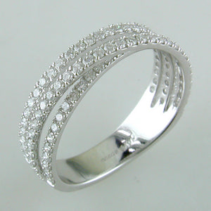 Diamond Crossover Band Ring Three Offset Rows in 14K White Gold