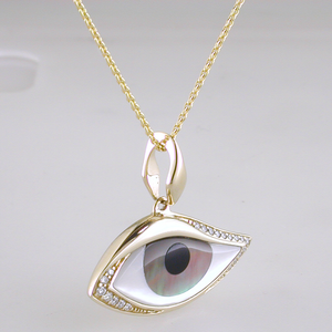 Kabana Kalo Mati 14k Yellow Gold Evil Eye Diamond Pendant with Grey Mother of Pearl Inlay