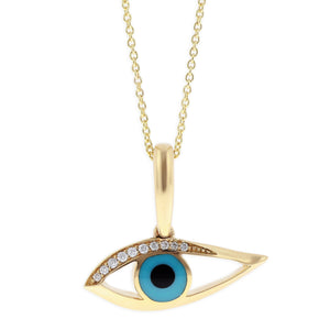 Kabana Kalo Mati 14k Yellow Gold Evil Eye Diamond Pendant with Sleeping Beauty Turquoise Inlay GPCF499OXT