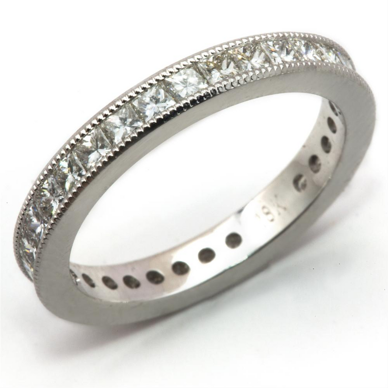 Princess Diamond Eternity Band Ring Milgrain Edge 18K 1.55 carats