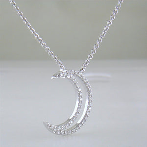 A. Link 18k White Gold Small Diamond Crescent Moon Pendant Necklace