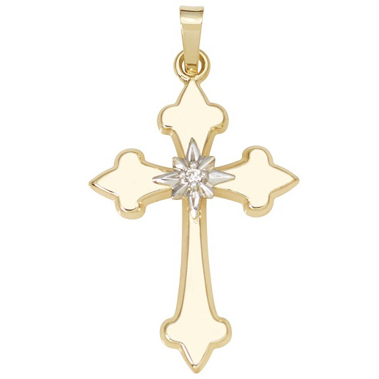 14k Yellow Gold Cross with a Diamond in Center