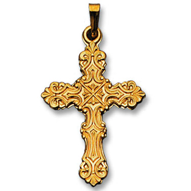 14k Yellow Gold Fancy Design Cross Pendant