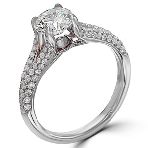 Point of Love Round Brilliant 1 Carat Diamond Split Shank Platinum Engagement Ring