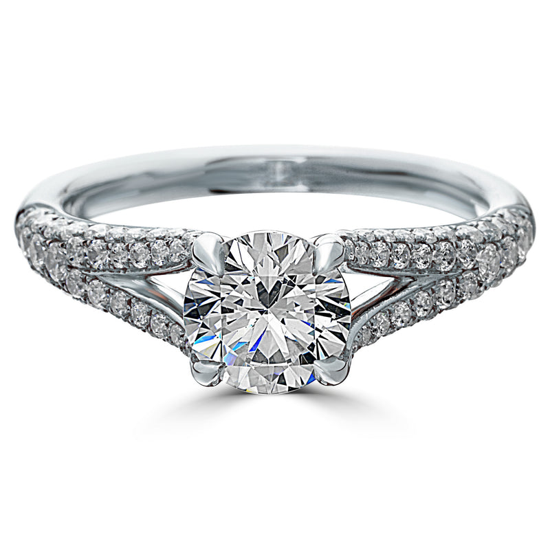 Point of Love Round Brilliant 1 Carat Diamond Split Shank Platinum Engagement Ring