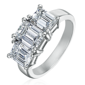 Emerald Cut Diamond 3 Stone Platinum Engagement Ring