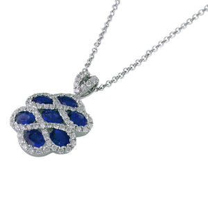 Sapphire & Diamond Criss Cross Pendant Necklace 18K White Gold