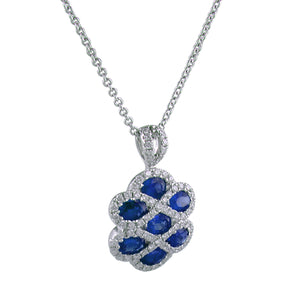 Sapphire & Diamond Criss Cross Pendant Necklace 18K White Gold
