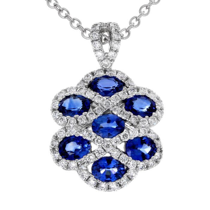 Gregg Ruth Sapphire & Diamond Criss Cross Pendant Necklace 18K White Gold