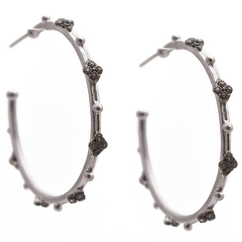 Armenta Cravelli Sterling Silver Hoop Earrings with Champagne Diamonds 35mm 09286
