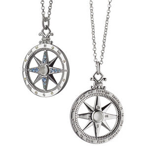Monica Rich Kosann Global Compass Travel Charm Necklace Pendant in Silver with Sapphires