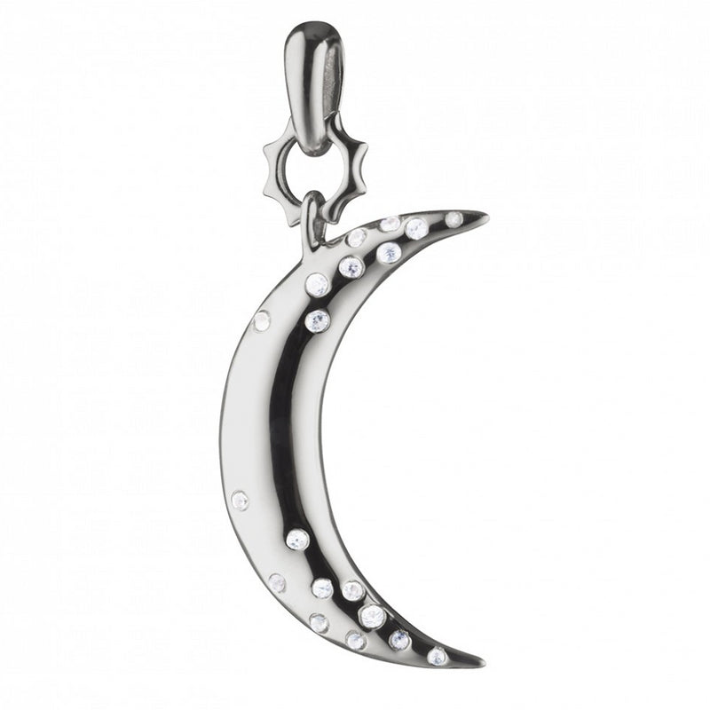Monica Rich Kosann "Dream" Small Moon Charm Pendant Sterling Silver 1.25" with White Sapphires
